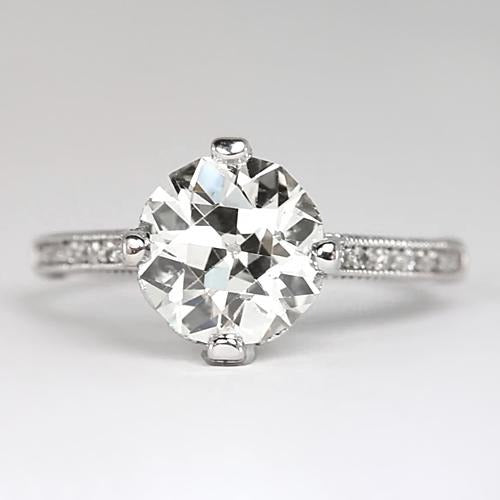 Solitaire With Accents Ring Round Old Miner Genuine Diamonds 2.50 Carats