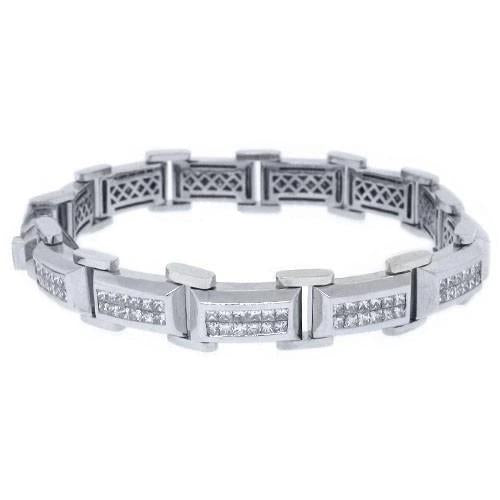 Sparkling 10 Carats Princess Cut Real Diamond White Gold Men Bracelet