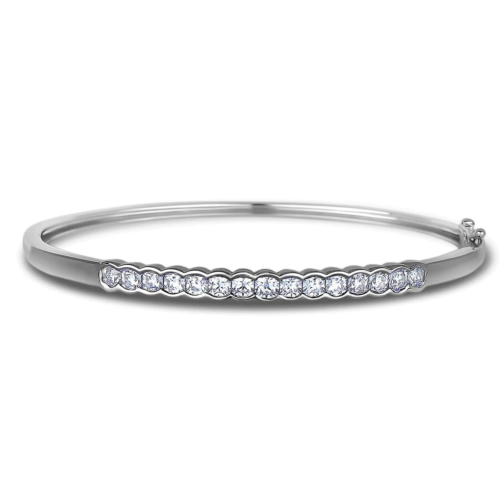 Sparkling 3 Carats Round Real Diamond Ladies Bangle White Gold 14K