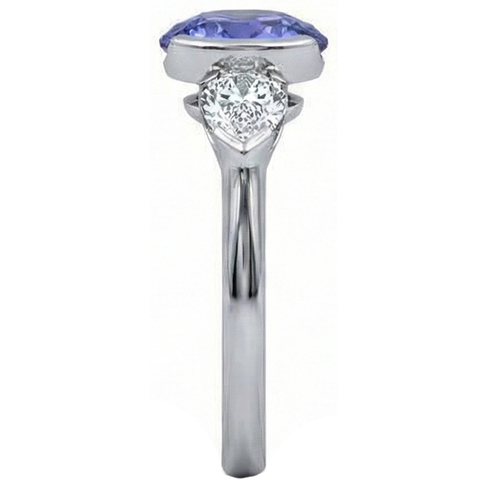 Sparkling 3-Stone 3 Carat Oval Tanzanite And Pear Natural Earth Mined DIAMOND ( NOT LAB GROWN ) Ring