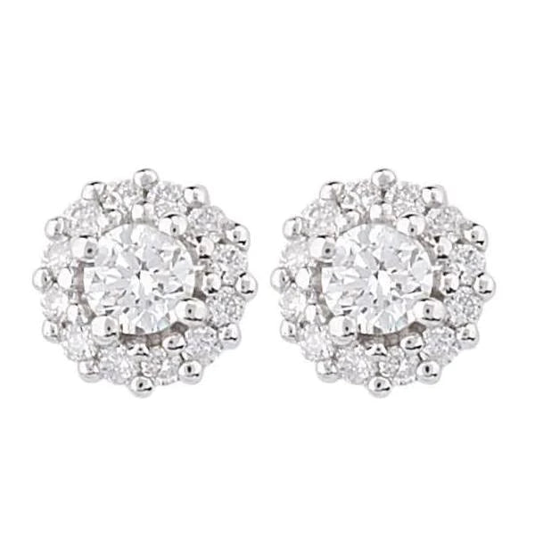 Sparkling Halo Round Real Diamond Women Stud Earring 4.10 Ct White Gold 14K