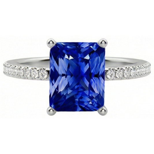 Sparkling Natural Earth Mined Diamond Sapphire Engagement Ring Radiant Cut Gold 3 Carats