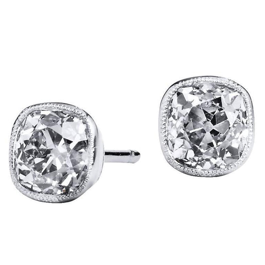 Sparkling Old Mine Cut Bezel Set 2.5 Ct. Natural Diamonds Studs Earring Gold