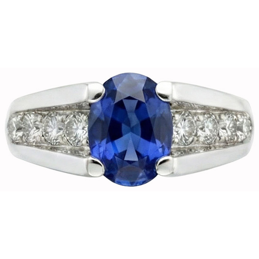 Sparkling Oval Ceylon Sapphire Natural Earth Mined DIAMOND ( NOT LAB GROWN )s Ring 2.10 Carats White Gold