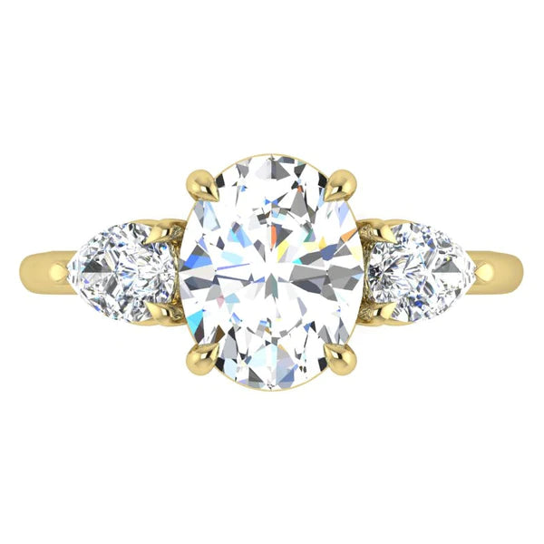 Sparkling Oval Natural Diamond Ring For Women 3 Stone Eagle Claws