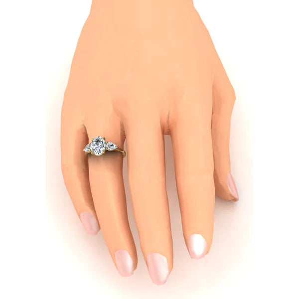 Sparkling Oval Natural Diamond Ring For Women 3 Stone Eagle Claws