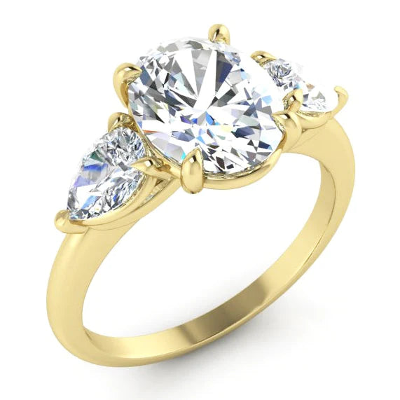 Sparkling Oval Natural Diamond Ring For Women 3 Stone Eagle Claws