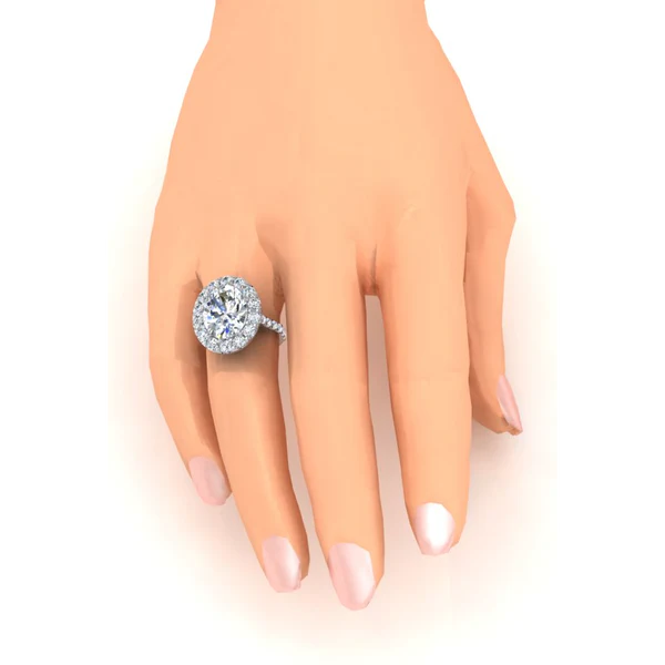Sparkling Oval Real Diamond Halo Ring Wedding Jewelry
