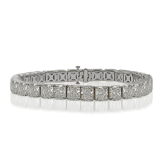 Sparkling Radiant Cut 50 Carats Real Diamond Tennis Bracelet White Gold