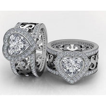 Sparkling Real Heart Cut Fancy Diamond Wide Ring 6.35 Carats White Gold 14K