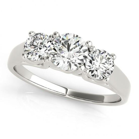 Sparkling Round Brilliant 1.65 Carat Genuine Diamond 3 Stone Ring Gold 14K