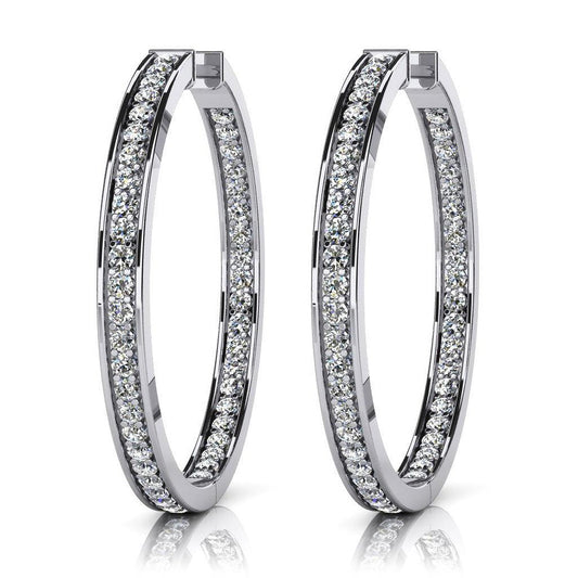 Sparkling Round Brilliant Cut 5 Ct Natural Earth Mined Diamonds Hoop Earrings White Gold