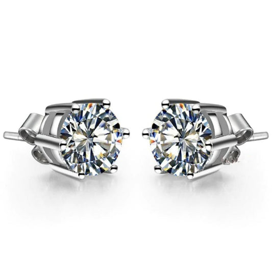 Sparkling Round Cut 2.10 Ct Genuine Diamond Stud Ladies Earring White Gold 14K
