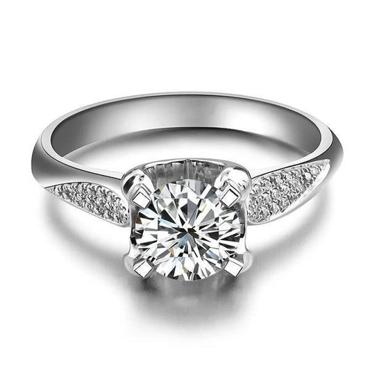 Sparkling Solitaire With Accent 2.70 Ct Real Diamonds Ring White Gold 14K