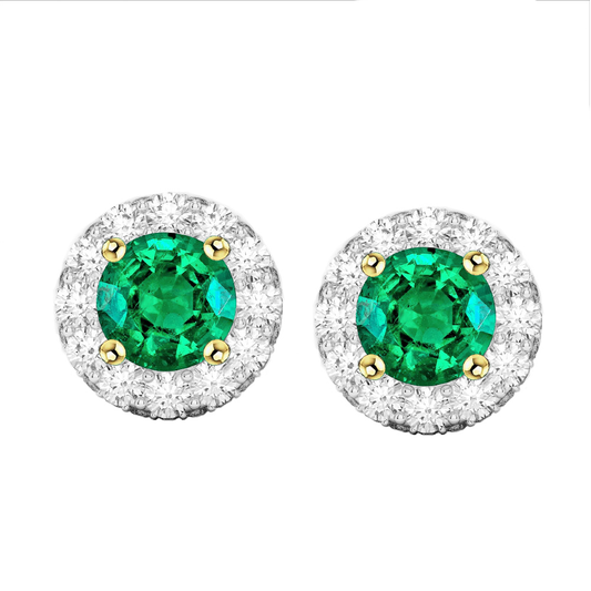 Fine Emerald Gemstone Earring 2-ct 14K Two Tone Gold – main view