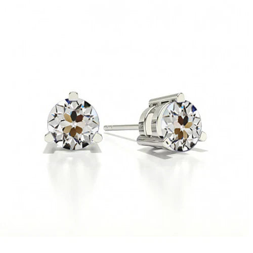 Diamond Old Mine Cut Stud Earrings in 14K White Gold – main view