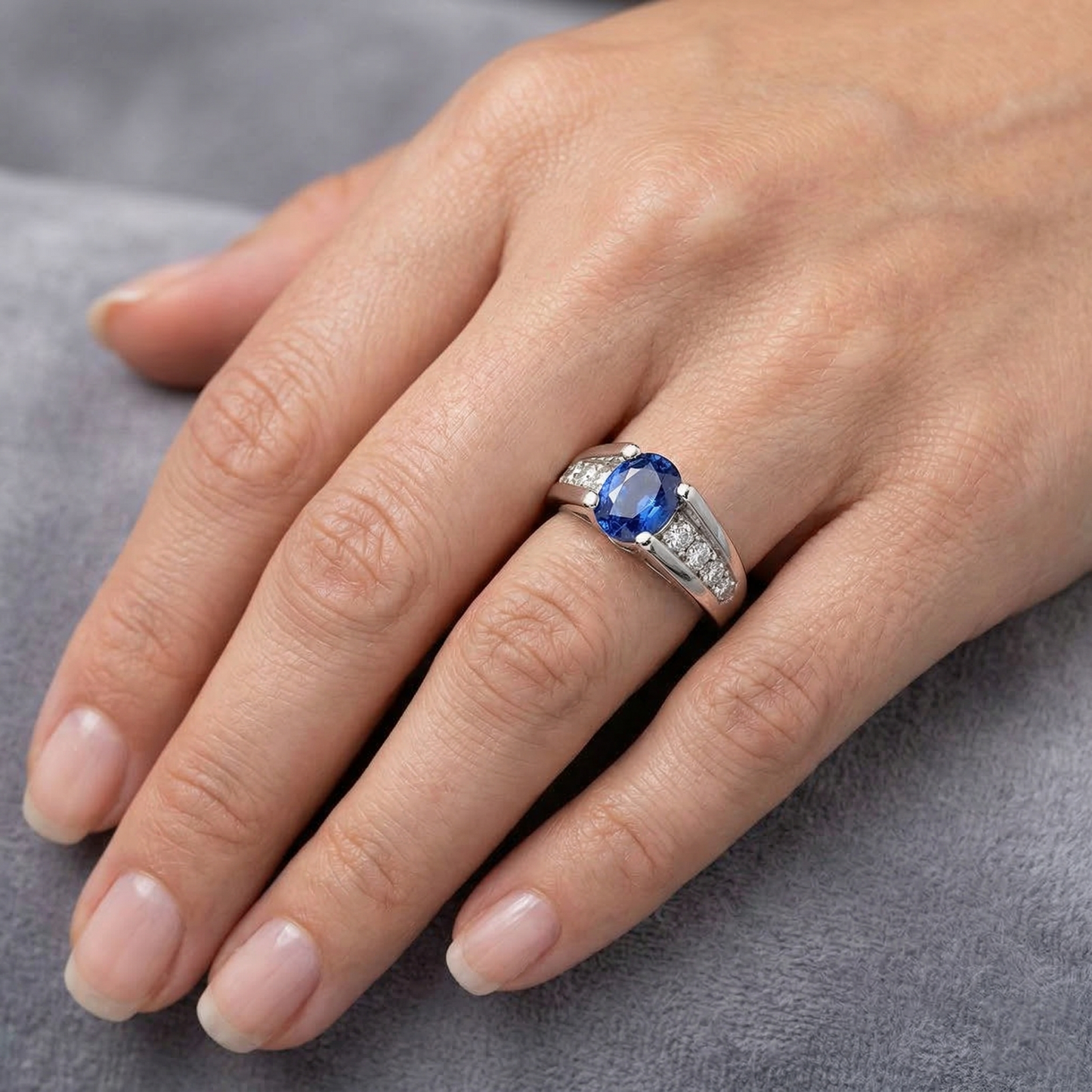 Sparkling Oval Ceylon Sapphire Natural Earth Mined DIAMOND ( NOT LAB GROWN )s Ring 2.10 Carats White Gold