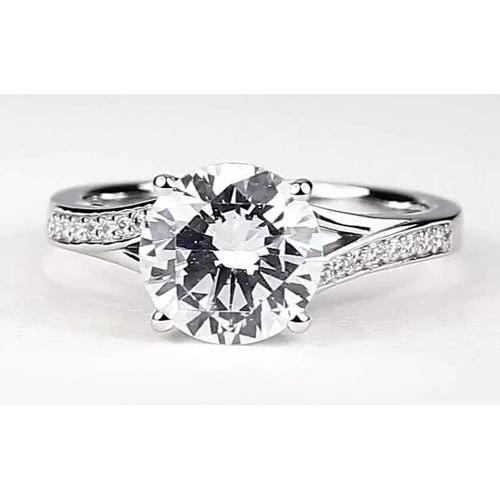 Split Shank Engagement Ring 2.50 Carats Real Round Diamond White Gold 14K