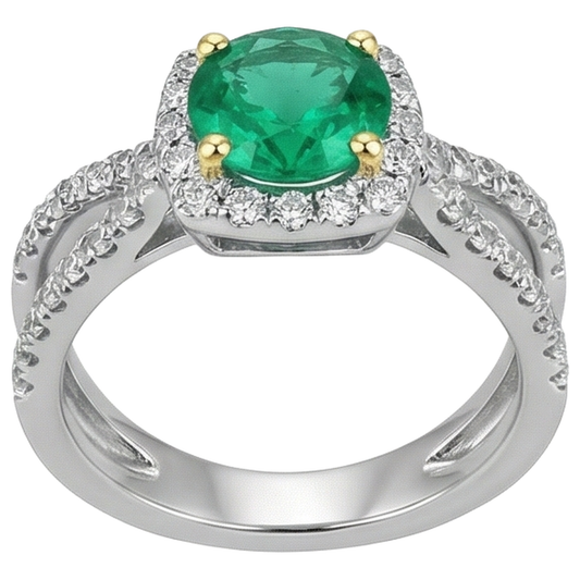 Colombian Emerald Precious Stone Ring 2-ct Two-Tone 14K Gold – front view