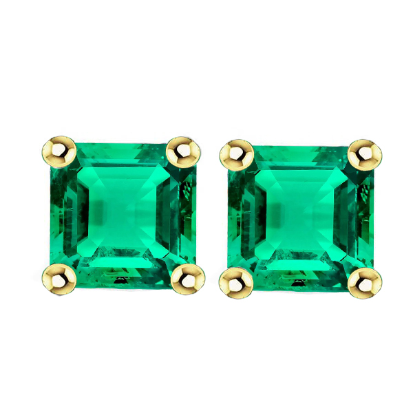 Colombian Emerald Gemstone Earring 4-ct 14K Two Tone Gold – main view
