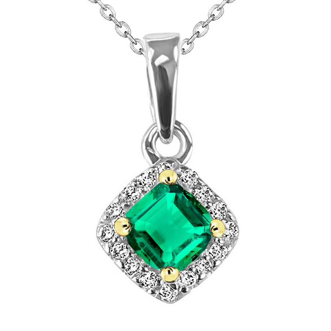 Fine Emerald Stone Pendant Necklace 2.50-ct 14K Two Tone Gold – main view