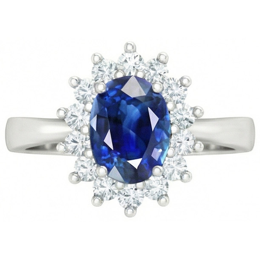 Sri Lanka Blue Sapphire Natural Earth Mined DIAMOND ( NOT LAB GROWN ) Engagement Ring 2.60 Ct White Gold 14K