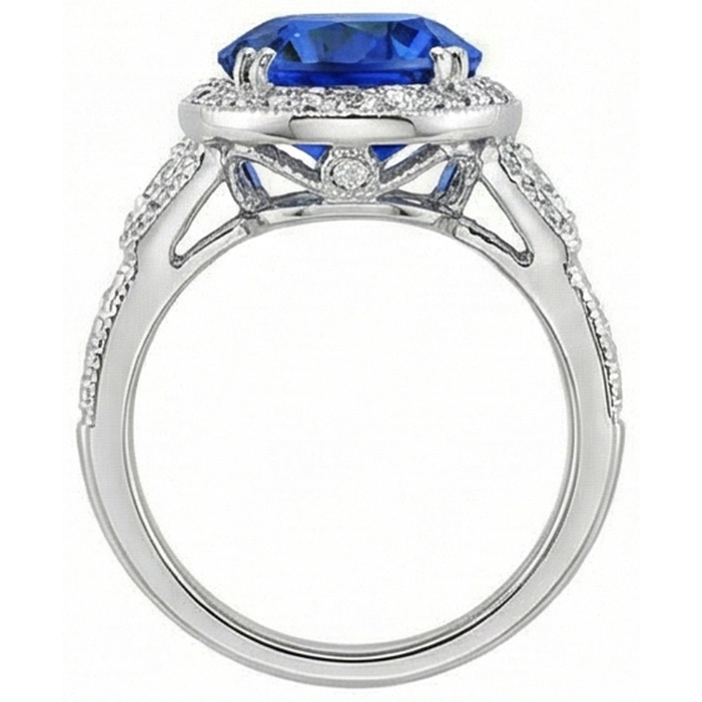 Sri Lanka Blue Sapphire Natural Earth Mined Diamonds Ring 5.33 Carats White Gold 14K New