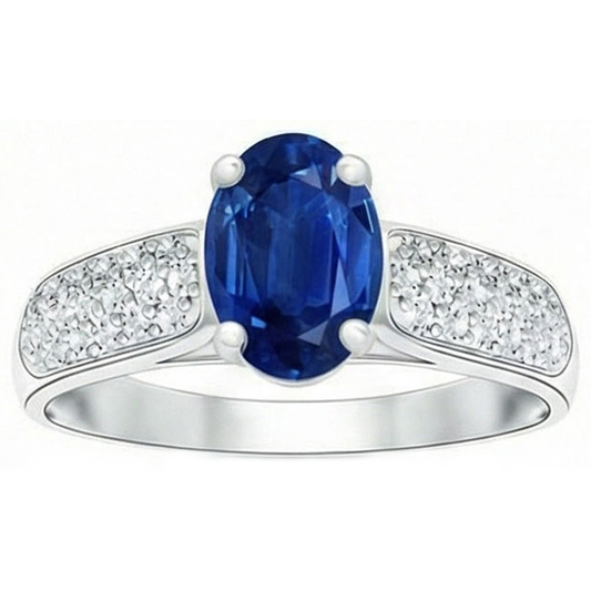 Sri Lanka Blue Sapphire Round Natural Earth Mined DIAMOND ( NOT LAB GROWN )s Ring White Gold 4.40 Carats