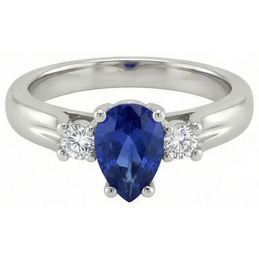 Sri Lanka Sapphire And Natural Earth Mined DIAMOND ( NOT LAB GROWN )s 3 Stone Ring 1.70 Carats Gold 14K