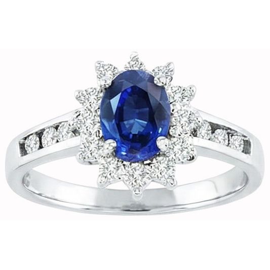Sri Lanka Sapphire And Natural Earth Mined DIAMOND ( NOT LAB GROWN )s Round Cut Ring 3.80 Ct White Gold