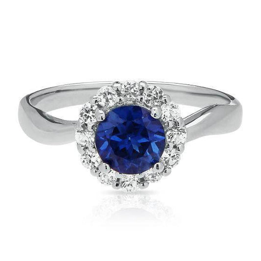 Sri Lanka Sapphire Diamond Ring White Gold 14K 2.5 Ct.