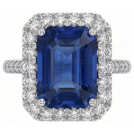 Sri Lanka Sapphire Natural Earth Mined Diamonds 4.30 Carats Wedding Ring 14K Gold White