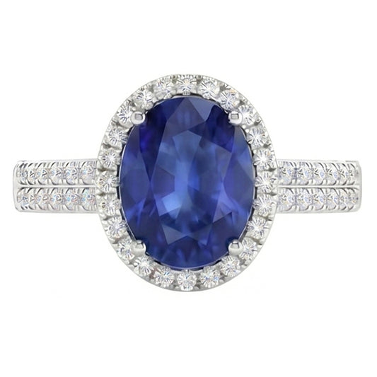 Sri Lanka Sapphire Oval And Round Natural Earth Mined DIAMOND ( NOT LAB GROWN )s 7.01 Ct Ring DIAMOND ( NOT LAB GROWN )s