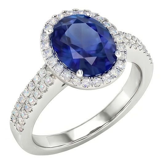 Sri Lanka Sapphire Oval And Round Natural Earth Mined DIAMOND ( NOT LAB GROWN )s 7.01 Ct Ring DIAMOND ( NOT LAB GROWN )s