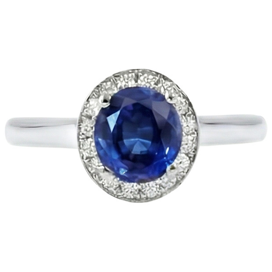 Sri Lanka Sapphire Oval And Round Natural Earth Mined DIAMOND ( NOT LAB GROWN ) Ring Gold 14K 2.90 Ct.
