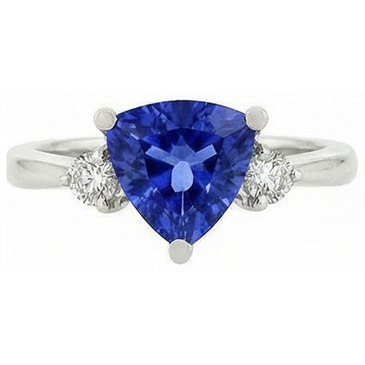 Sri Lanka Sapphire Trillion And Round Natural Earth Mined Diamonds 5.01 Ct Wedding Ring