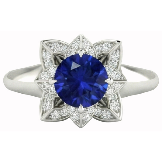 Sri Lanka Sapphire & Natural Earth Mined Diamond Wedding Ring 2.50 Carats White Gold 14K