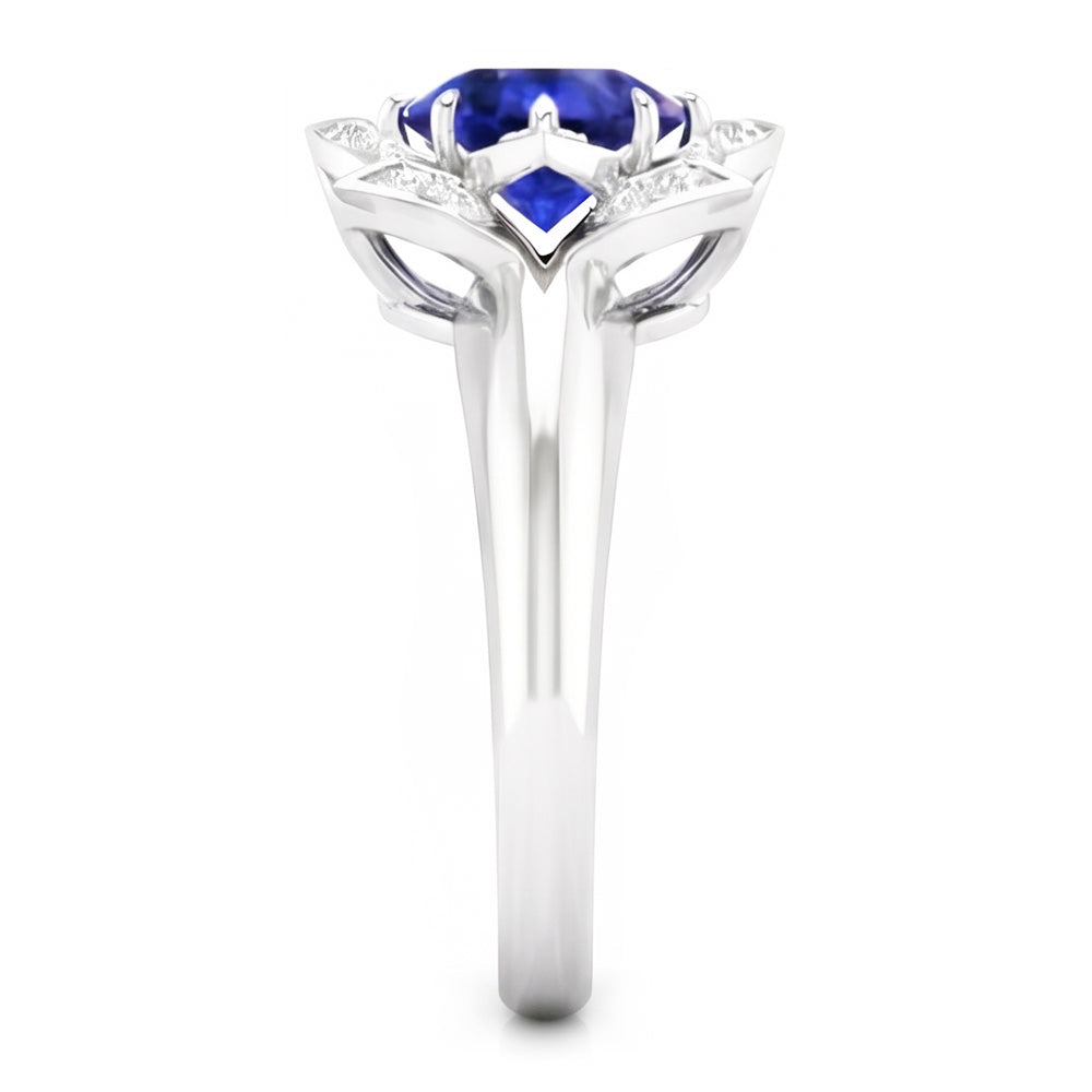 Sri Lanka Sapphire & Natural Earth Mined Diamond Wedding Ring 2.50 Carats White Gold 14K