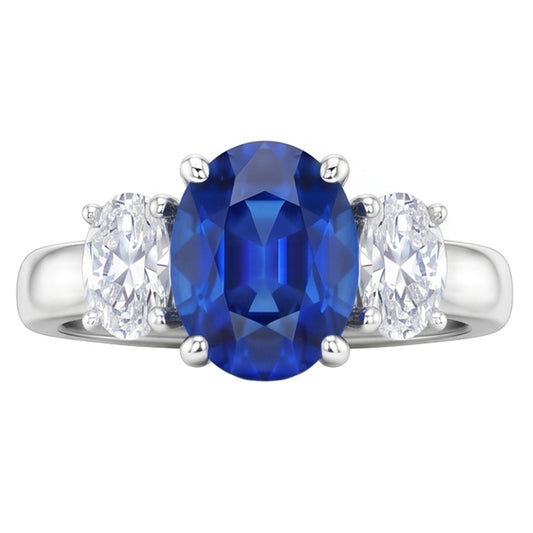 Sri Lankan Blue Sapphire & Natural Earth Mined DIAMOND ( NOT LAB GROWN ) Ring 3 Stone 2.60 Carat WG 14K
