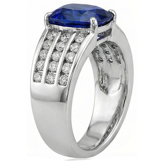 natural round sapphire 3.50ct ring side angle