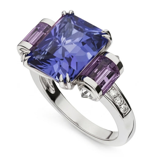 Sri Lankan Sapphire Amethyst And Natural Earth Mined Diamonds 8 Carat Ring 14K Jewellery