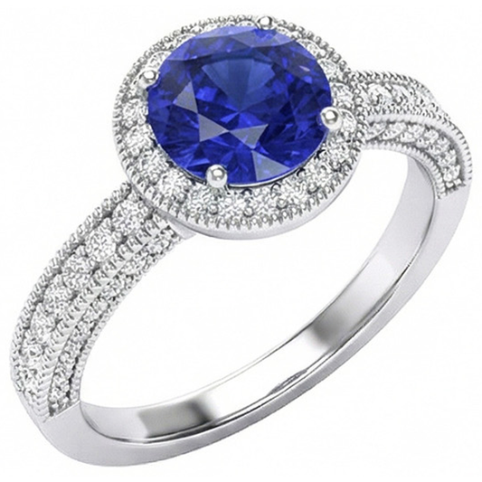 Sri Lankan Sapphire Natural Earth Mined DIAMOND ( NOT LAB GROWN ) Ring White Gold 3.05 Carats Vintage Style