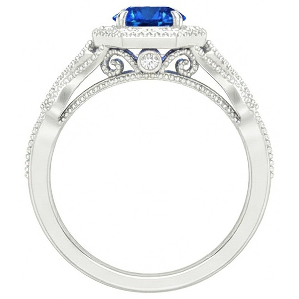 Sri Lankan Sapphire Natural Earth Mined Diamonds 2 Ct Anniversary Ring White Gold 14K New