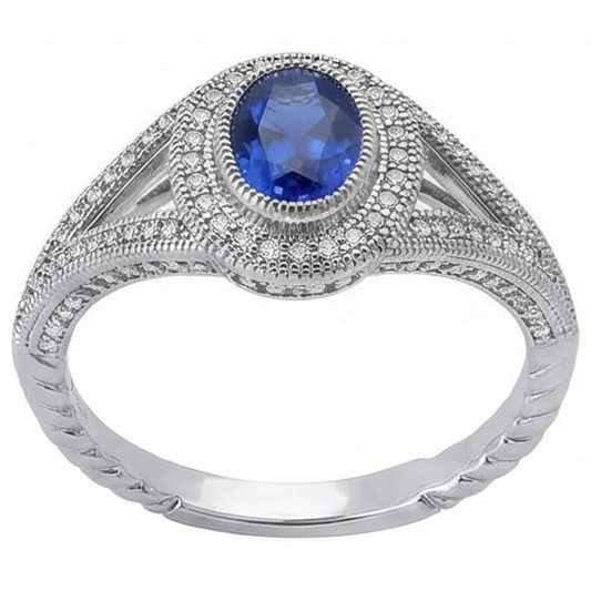 Sri Lankan Sapphire Natural Earth Mined Diamonds White Gold Anniversary Ring 3.51 Ct.