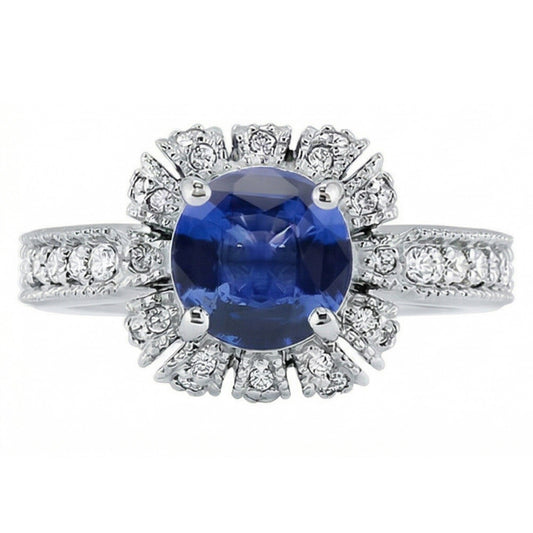 natural round sapphire 3.20ct ring front view