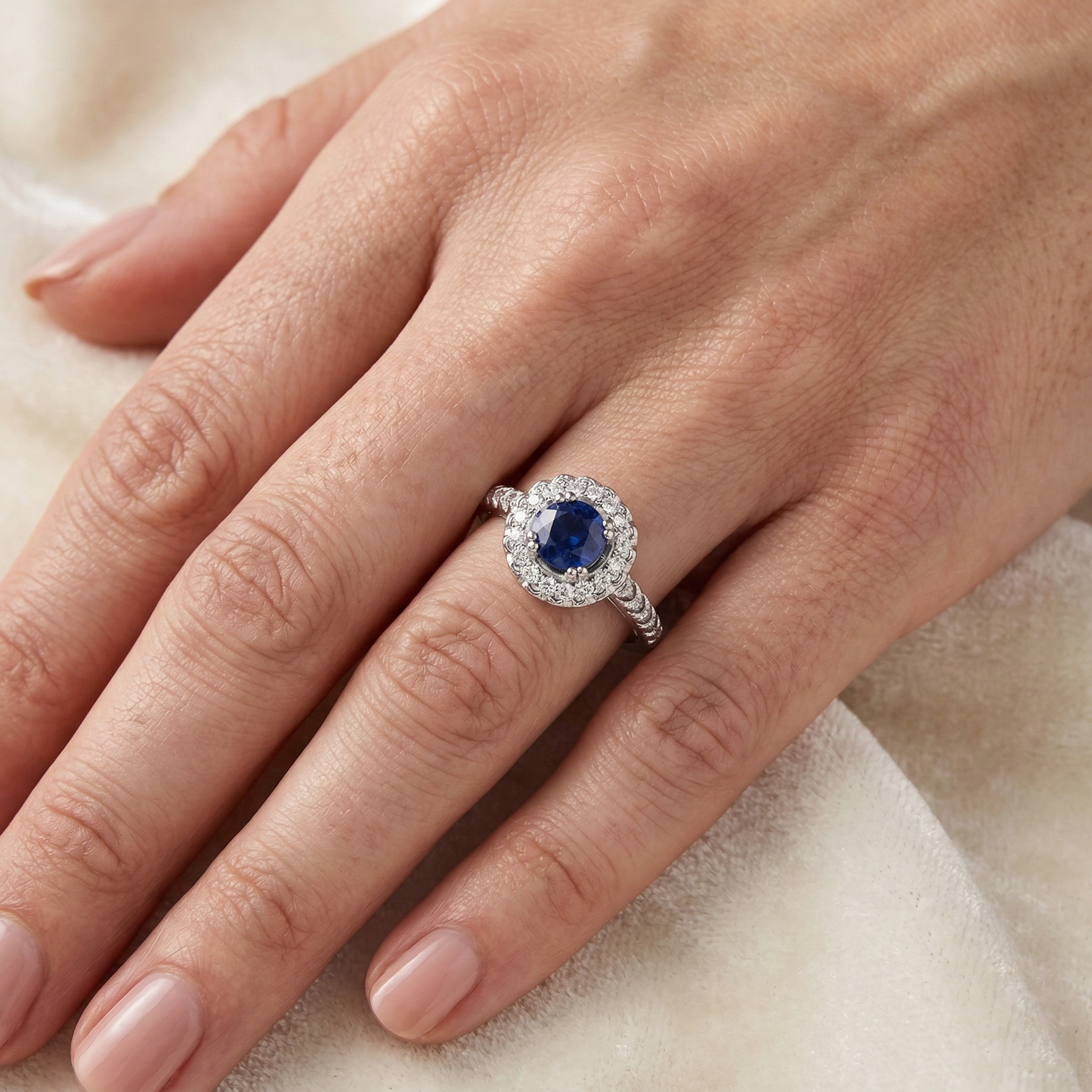 Sri Lanka Blue Sapphire And Natural Earth Mined DIAMOND ( NOT LAB GROWN ) Ring White Gold 1.60 Ct