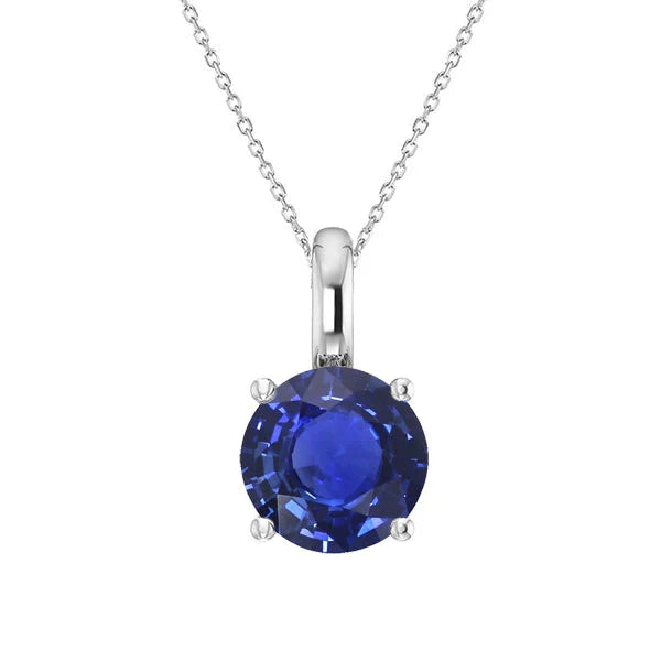 Royal Blue Sapphire Round Cut Gemstone Pendant in 14K White Gold – main view