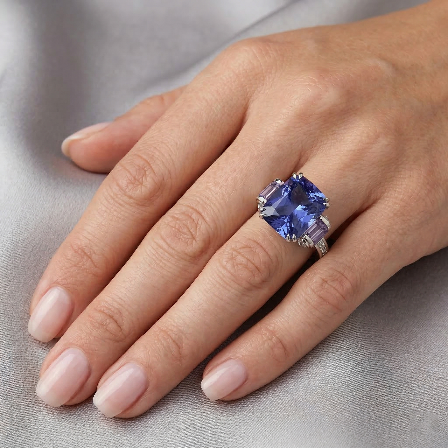 Sri Lankan Sapphire Amethyst And Natural Earth Mined Diamonds 8 Carat Ring 14K Jewellery
