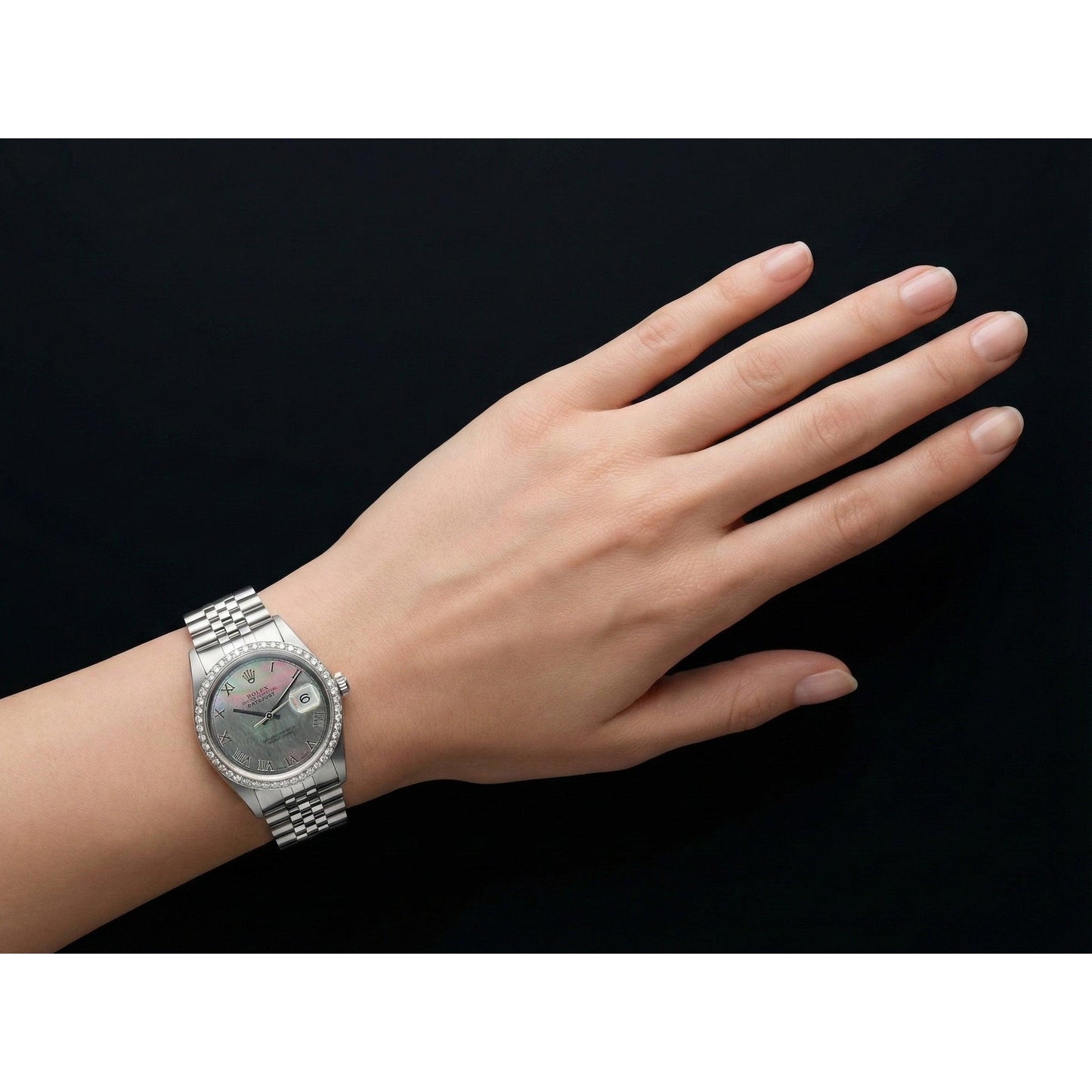 Ss Jubilee Bracelet Rolex Natural Earth Mined Diamond Bezel Gray Roman Dial QUICK SET