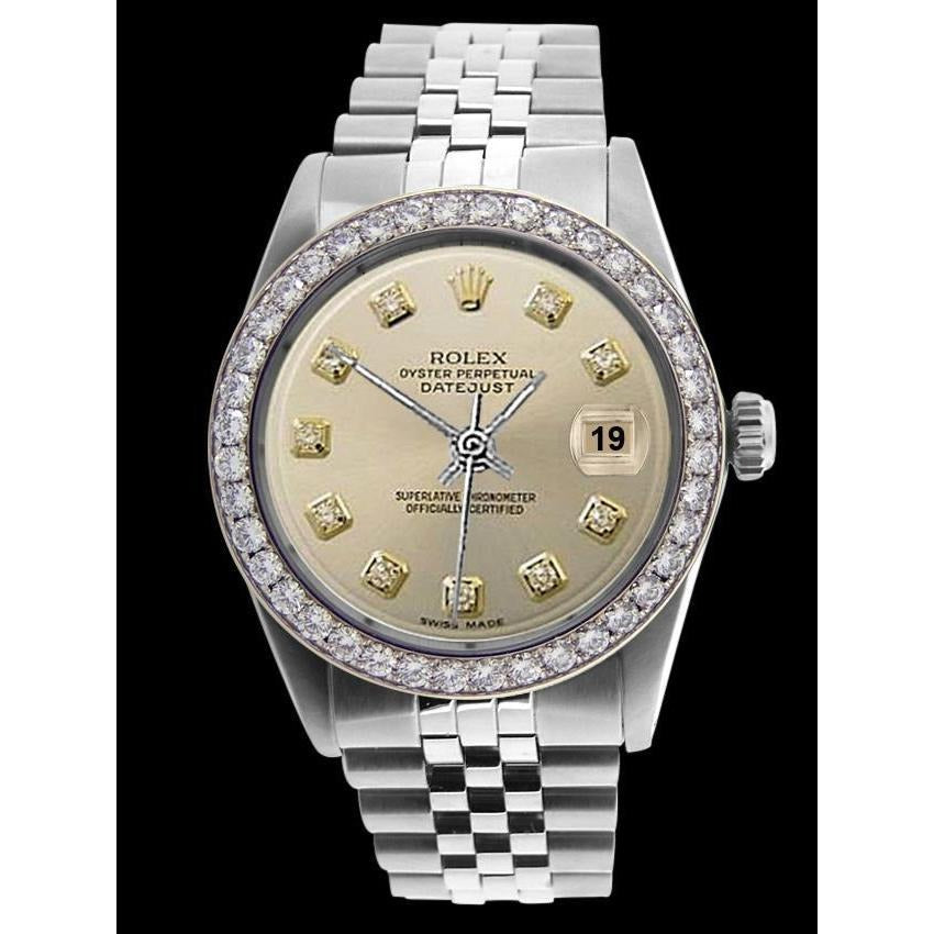 Rolex Silver Diamond Dial Bezel Men